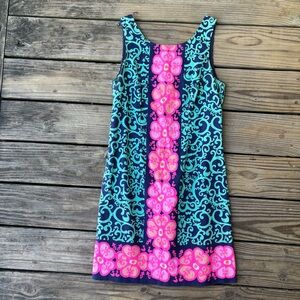 Lilly Pulitzer Delia Pink and Blue Fountain Hopping Sleeveless Shift Dress